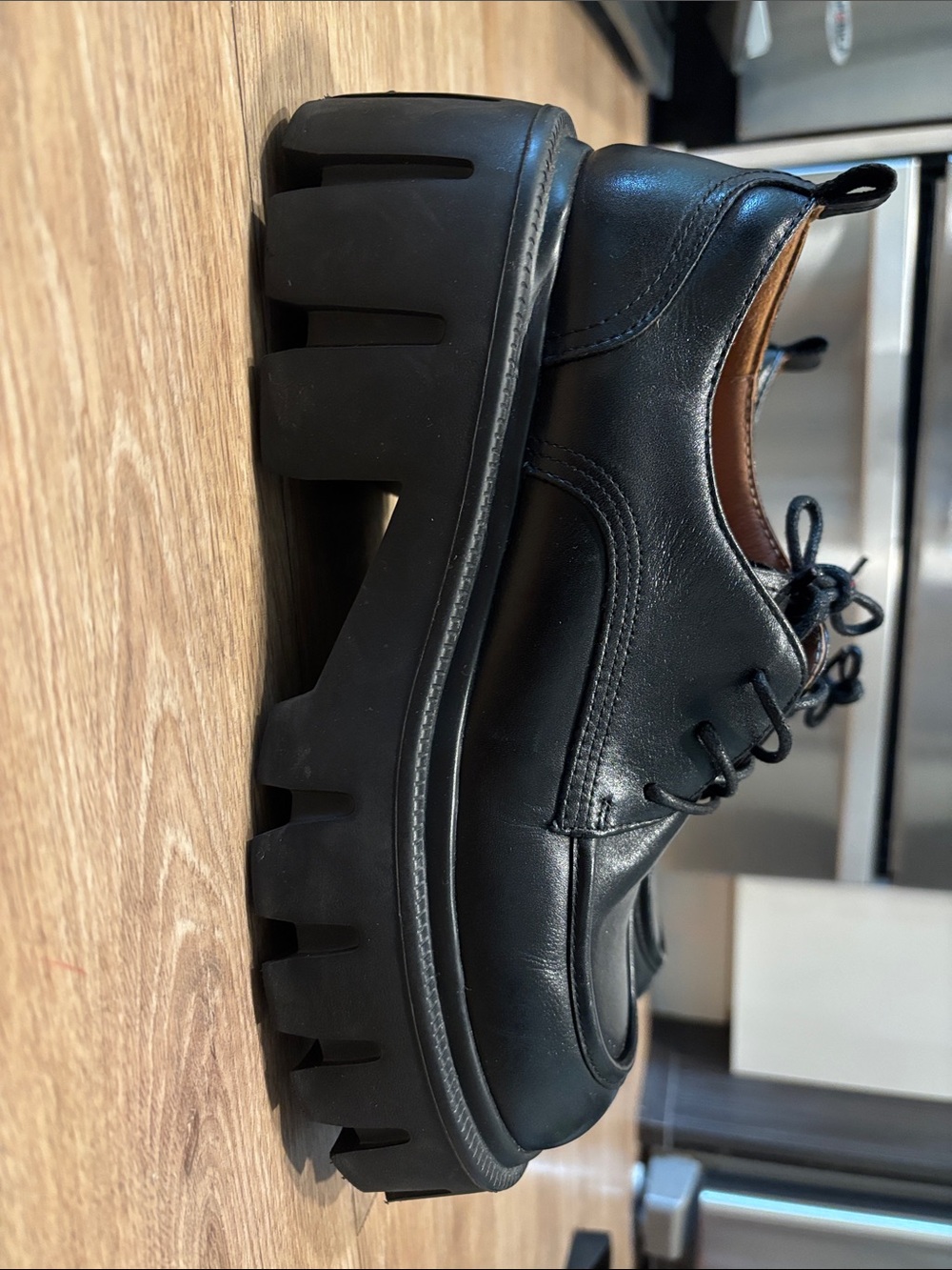 Women’s Black Leather Lace-Up Chunky Sole Shoes - Picture 2 of 6